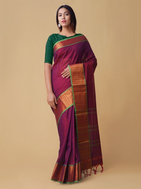 

Unnati Silks Purple & Gold-Toned Pure Cotton Checked Venkatgiri Saree