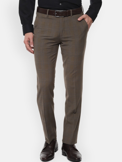 

Louis Philippe Men Brown Slim Fit Checked Formal Trousers