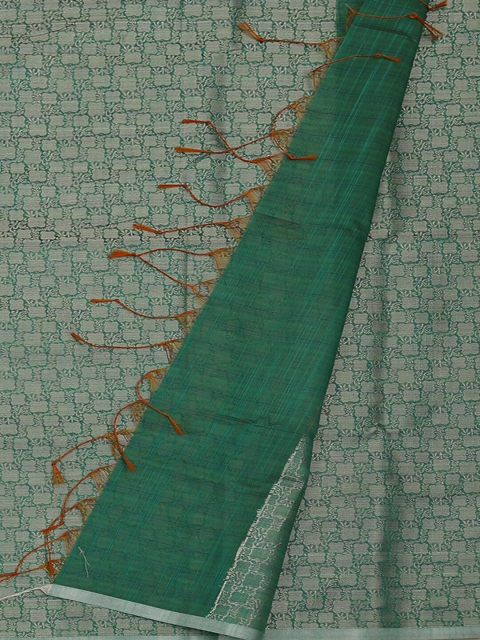 Pothys Green & Off-White Cotton Blend Woven Design Saree