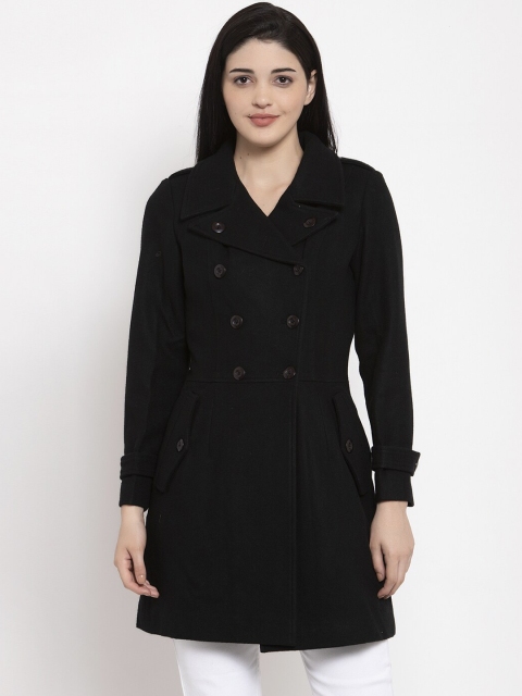 

Owncraft Women Black Solid Woollen Double-Breasted Overcoat