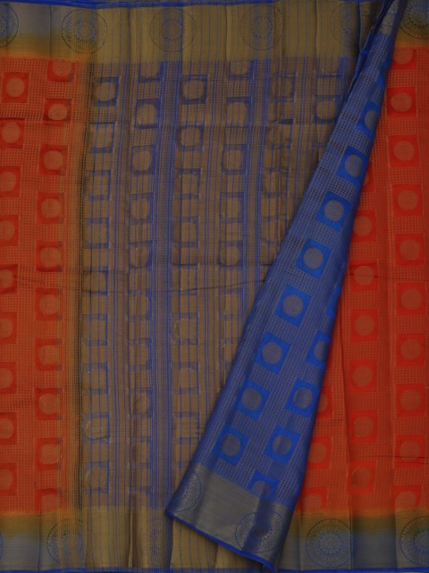 

Pothys Orange & Blue Jute Silk Woven Design Saree