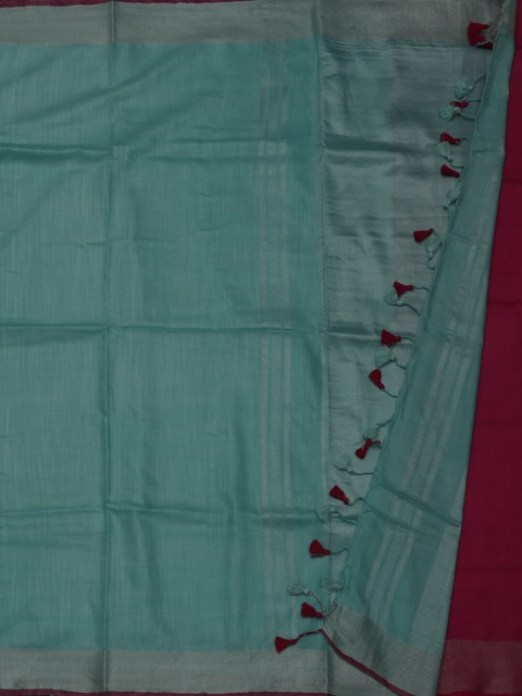 

Pothys Blue & Maroon Linen Blend Solid Saree