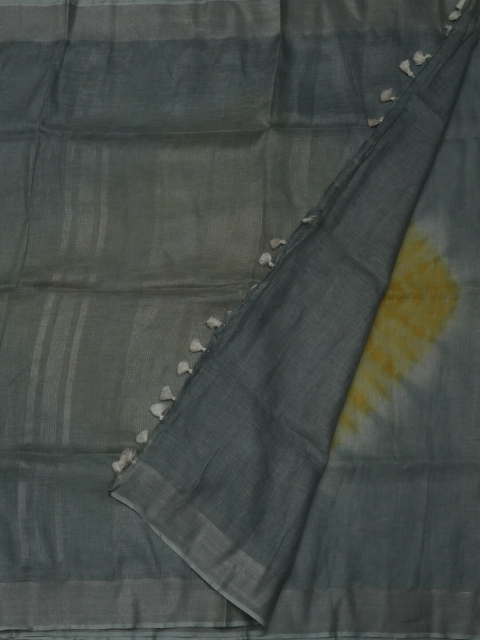 

Pothys Grey & Yellow Pure Linen Dyed Saree