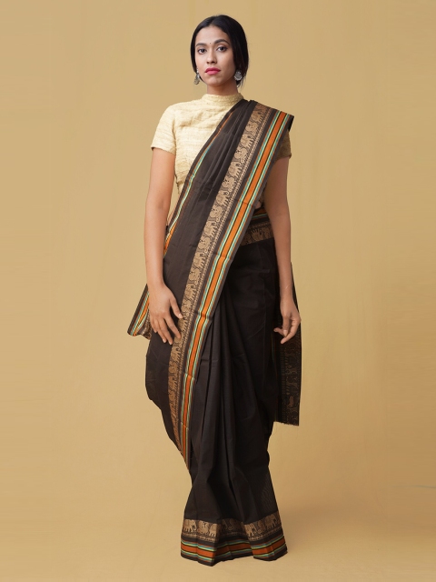 

Unnati Silks Brown Pure Cotton Solid Kanjeevaram Saree