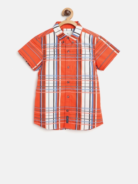 

Cherry Crumble Kids Orange & White Regular Fit Checked Casual Shirt