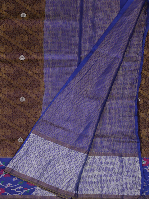 

Pothys Brown & Blue Jute Silk Woven Design Saree