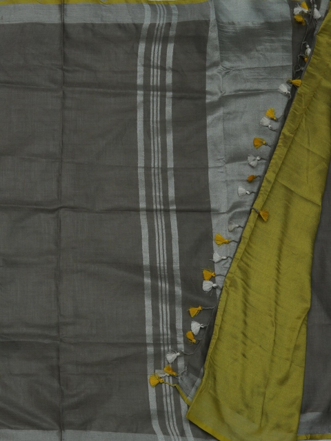 

Pothys Grey & Green Linen Blend Woven Design Saree