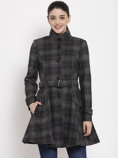 

Owncraft Women Grey & Black Checked Longline Princess Coat