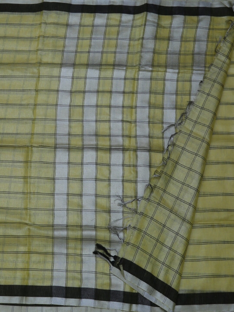 

Pothys Lime Green Checked Pure Linen Saree