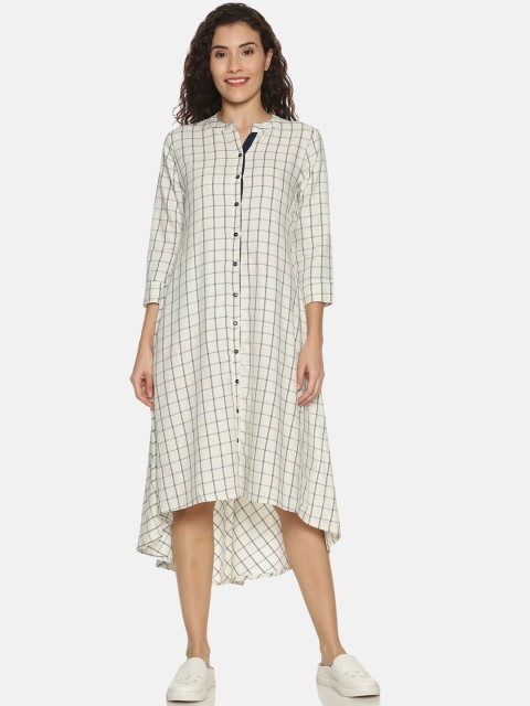 

Saffron Threads Women Off-White Checked A-Line Dress