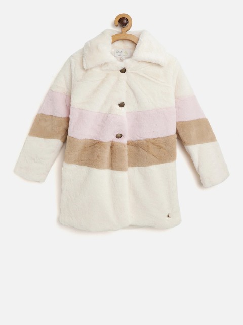 

Cherry Crumble Girls Cream-Coloured & Pink Striped Overcoat