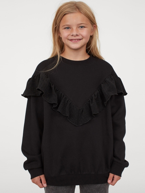 H&M Girls Black Solid Sweatshirt