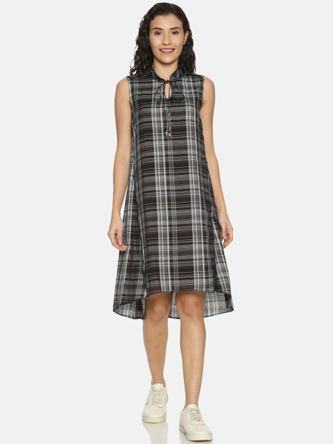 

Saffron Threads Women Black Checked A-Line Dress