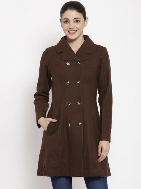 

Owncraft Women Brown Solid Woollen Double-Breasted Overcoat