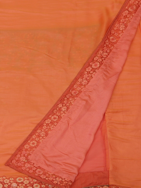 

Pothys Orange Solid Poly Georgette Saree