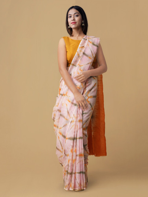 

Unnati Silks Pink & Orange Pure Cotton Striped Kota Saree