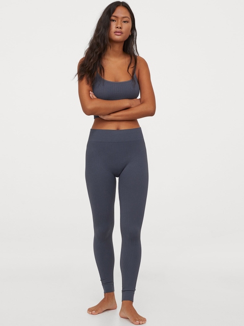 

H&M Women Blue Ribbed Seamless Sustainable Leggings