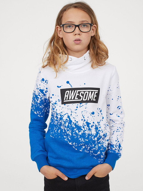 

H&M Girls White & Blue Printed Funnel Collar Sweatshirt