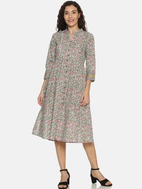 

Saffron Threads Women Blue Floral Printed Fit and Flare Dress