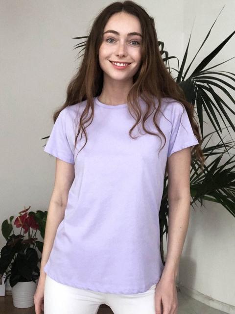 

Trendyol Women Lavender Solid Round Neck T-shirt