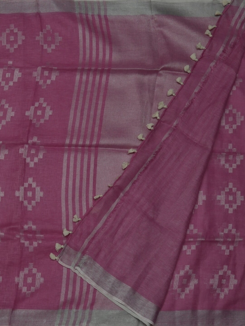 

Pothys Pink & Grey Pure Linen Woven Design Saree