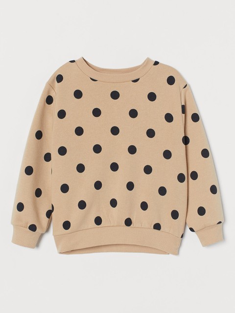 

H&M Girls Beige & Black Polka Dots Sweatshirt