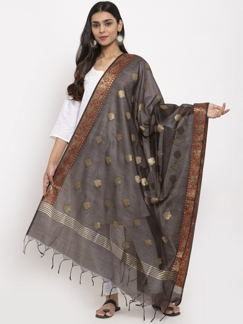 

LOOM LEGACY Brown & Gold-Toned Banarsi Jacquard Woven Design Dupatta