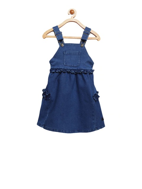 

Cherry Crumble Girls Blue Solid Denim Pinafore Dungarees