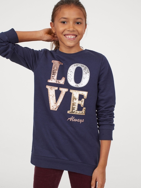 

H&M Girls Navy Blue & Gold-Coloured Printed Sweatshirt