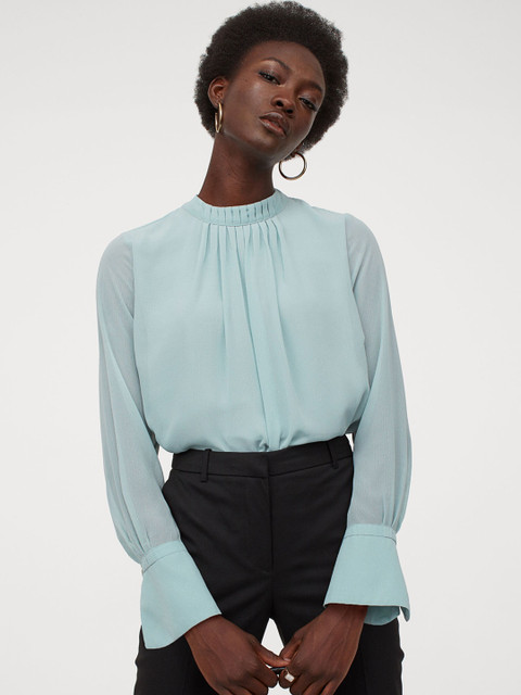 

H&M Women Blue Pleat-Front Blouse