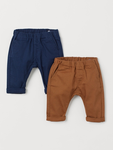 

H&M Boys Blue & Brown Solid 2-Pack Twill Trousers