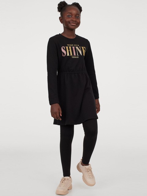 

H&M Girls Black Printed 2-Piece Set