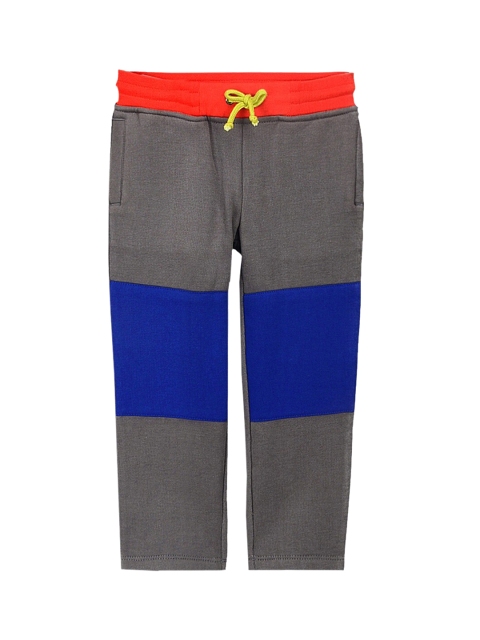 

Cherry Crumble Unisex Kids Grey-Melange & Blue Colourblocked Straight-Fit Track Pants