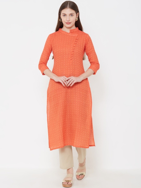 

FASHOR Women Orange Solid Straight Kurta