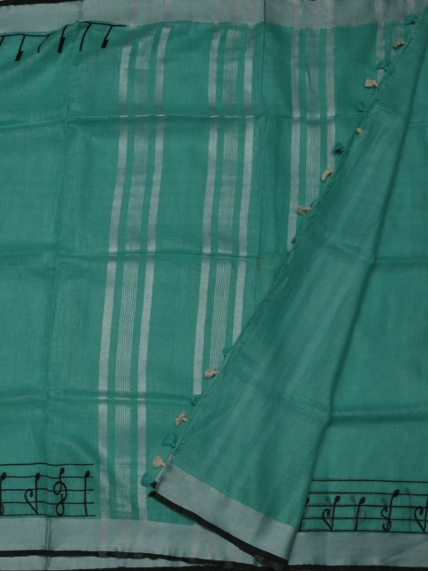 

Pothys Green Checked Pure Linen Saree