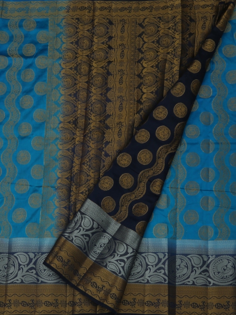 

Pothys Blue Woven Design Jute Silk Saree