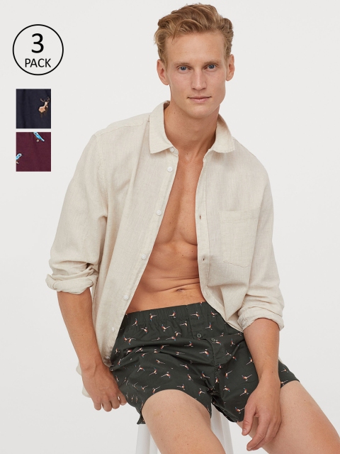 

H&M Men Multicoloured 3-Pack Woven Boxer Shorts, Multi