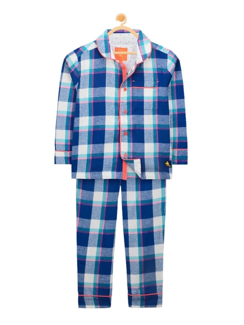 

Cherry Crumble Unisex Kids Navy Blue & White Checked Night suit
