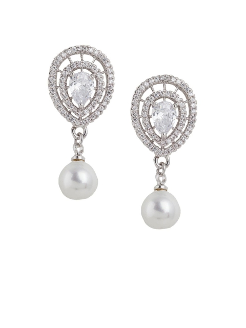 

Sia Art Jewellery Silver-Plated & White Cubic Zirconia Teardrop Shaped Drop Earrings