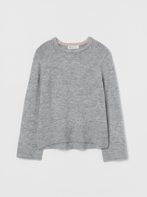 

H&M Girls Grey Melange Solid Fine-Knit Wool-Blend Jumper