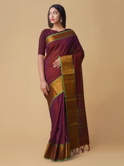 

Unnati Silks Maroon Pure Cotton Checked Handloom Venkatgiri Saree