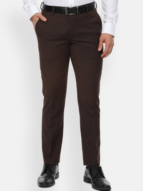 

Louis Philippe Men Brown Slim Fit Checked Formal Trousers