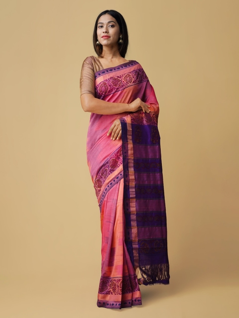 

Unnati Silks Pink & Violet Silk Cotton Woven Design Kanjeevaram Saree