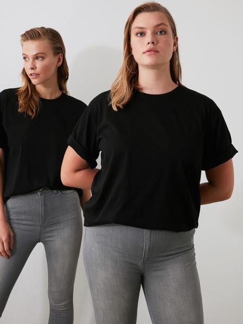 

Trendyol Women Pack Of 2 Black Solid Loose Fit T-Shirts