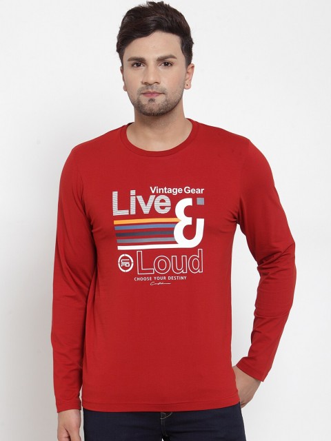 

CONFIDENCE Men Red Printed Slim-Fit Round Neck T-shirt