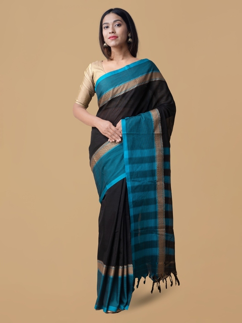 

Unnati Silks Black & Blue Pure Cotton Colourblocked Narayan Peth Saree