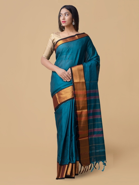 

Unnati Silks Blue Pure Cotton Solid Venkatgiri Saree