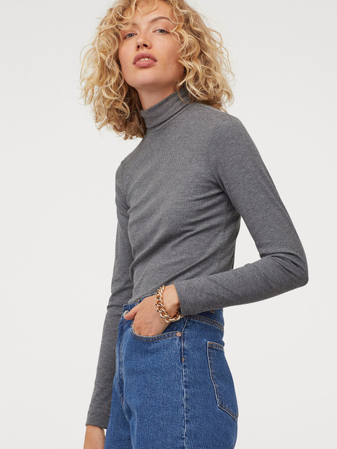

H&M Women Grey Polo-Neck Top
