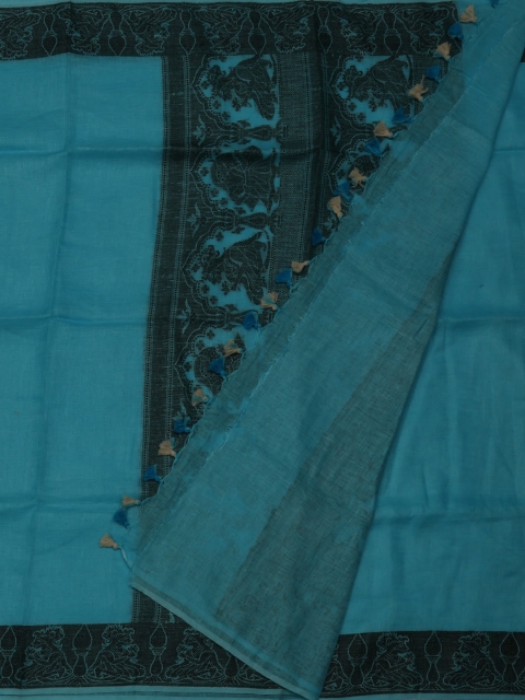

Pothys Blue Solid Pure Linen Saree