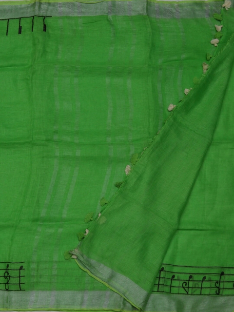 

Pothys Green Solid Pure Linen Saree